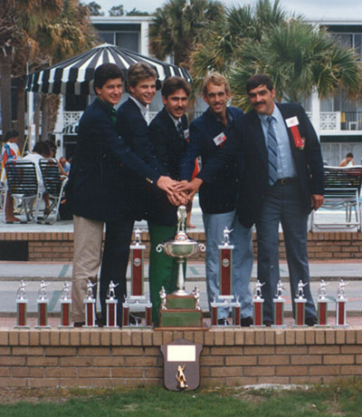 Firefighters with multiple trophies