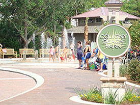Coligny Beach Park Sign and fountain with kids